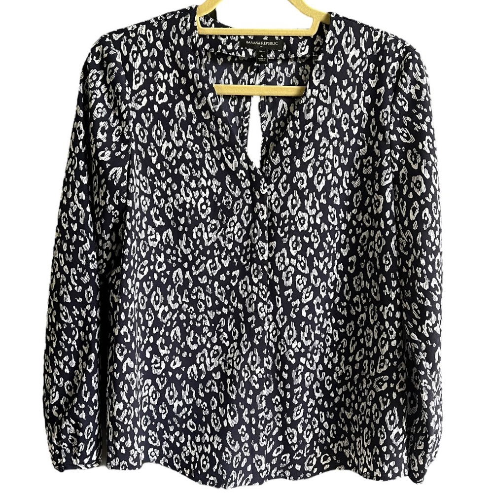 Banana Republic Long Sleeve Open Back Navy Blouse